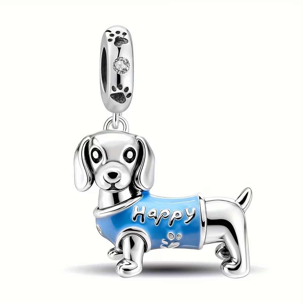 925 Sterling Silver Happy Dachshund Dog Charm Pendant